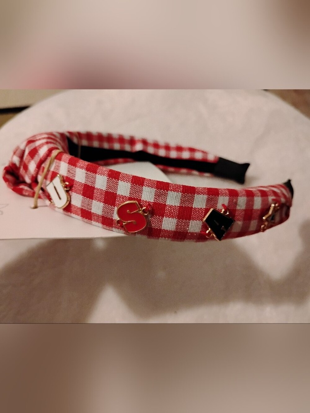 USA Red Gingham Knotted Headband New
